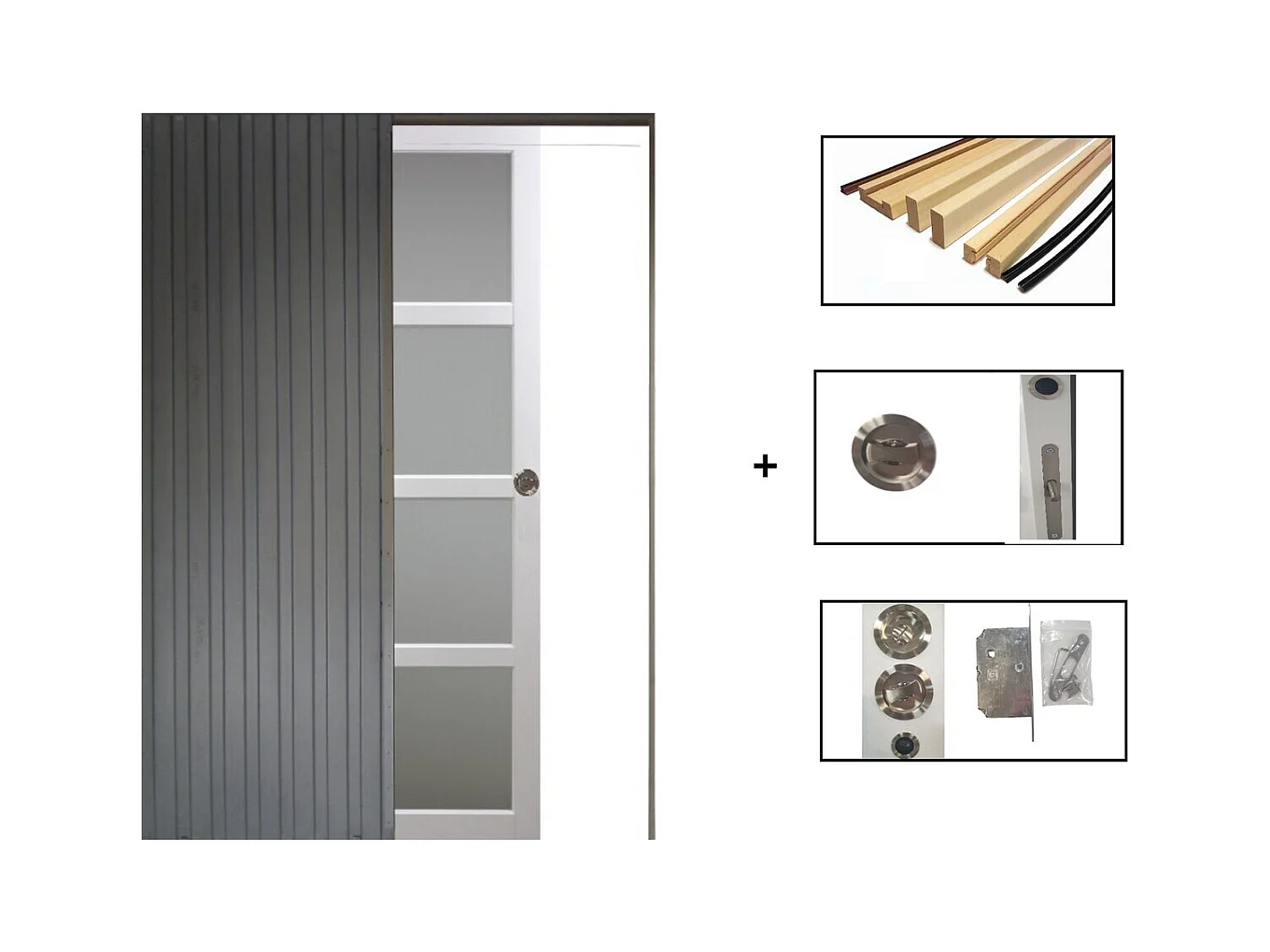 Porte Coulissante Tana Blanc Vitrée H204 X L93 + Systeme De Galandage Et Kit Finition Inclus Gd Menuiseries