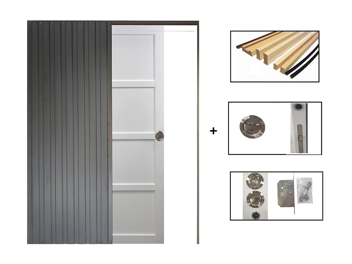 Porte Coulissante Tamera blanc 4 panneaux H204 x L93 + SYSTEME de galandage et kit finition inclus