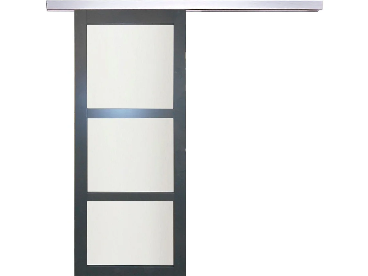 Puerta Corredera 'Blakeria' Revestida Gris Claro Ancho 83 + Carril Alu