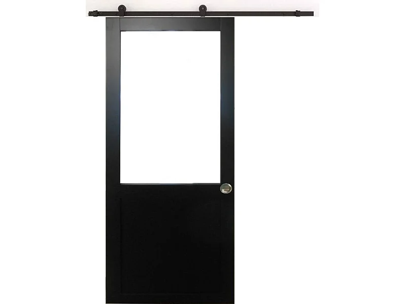 Porte Coulissante Atelier Noir H204 X L73 Sans Meneau + Rail A Roulettes Et Coquilles Gd Menuiseries