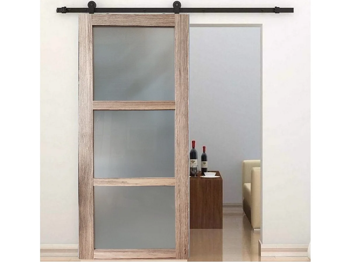 Porte Coulissante Frake Vitree H204 X L73 + Rail A Roulette Gd Menuiseries