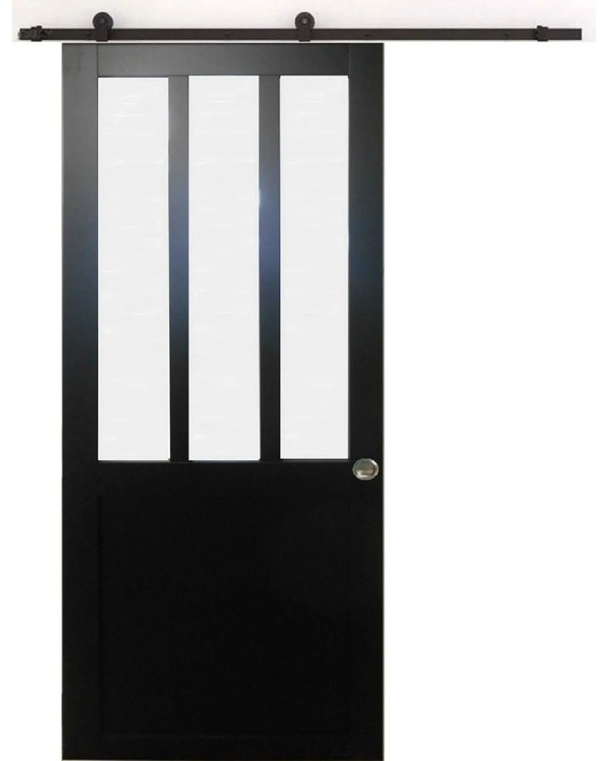 Porta Scorrevole Officina Vetro satinato nero H204 x L73 + Guida a rulli e 2 Gusci