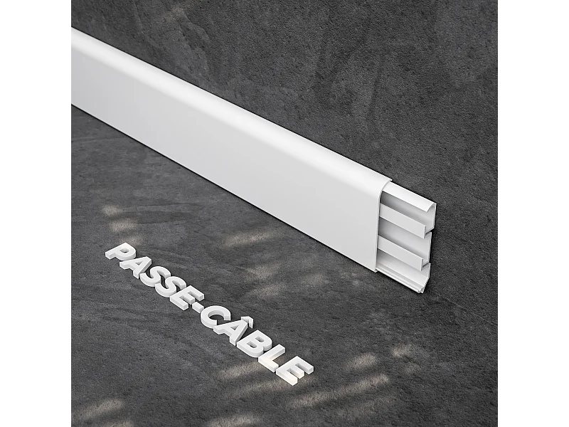 Plinthe Passe-Câble PVC 80 mm - Blanc - 1 m, Lot de 5