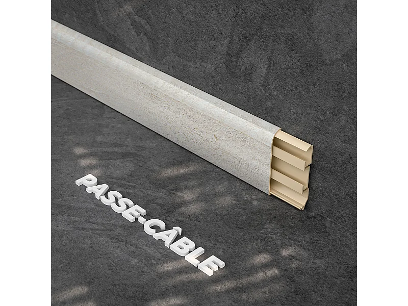 Plinthe Passe-Câble PVC 80 mm - Planche Blanchie - 1 m, À l'unité
