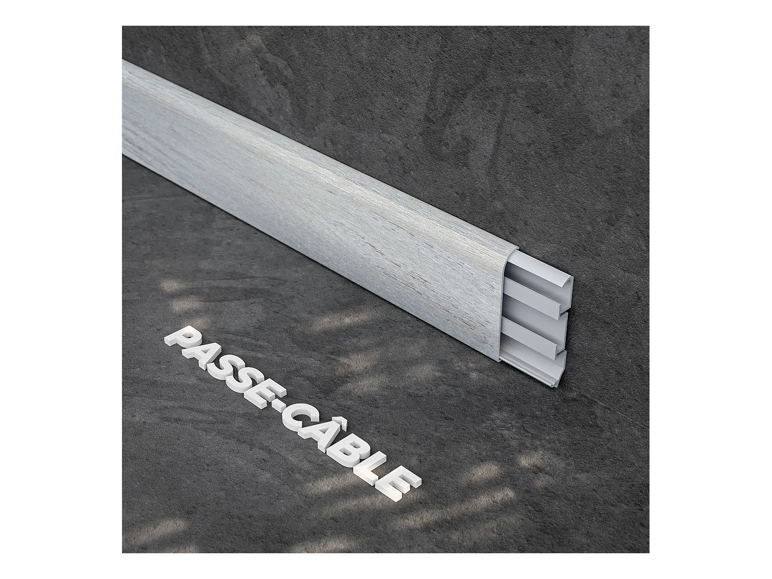Plinthe Passe-Câble PVC 80 mm - Chêne Cendré - 2.60 m, À l'unité