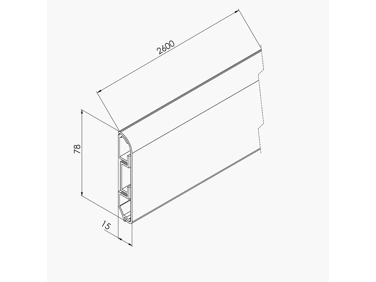 Plinthe Passe-Câble PVC 80 mm - Chêne Cendré - 2.60 m, À l'unité