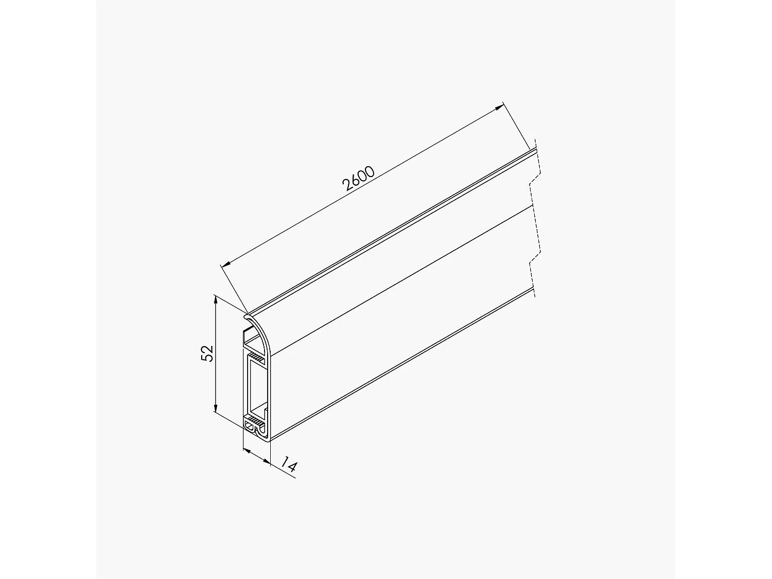Plinthe Passe-Câble PVC 50 mm - Frêne Blanc - 2.60 m, À l'unité