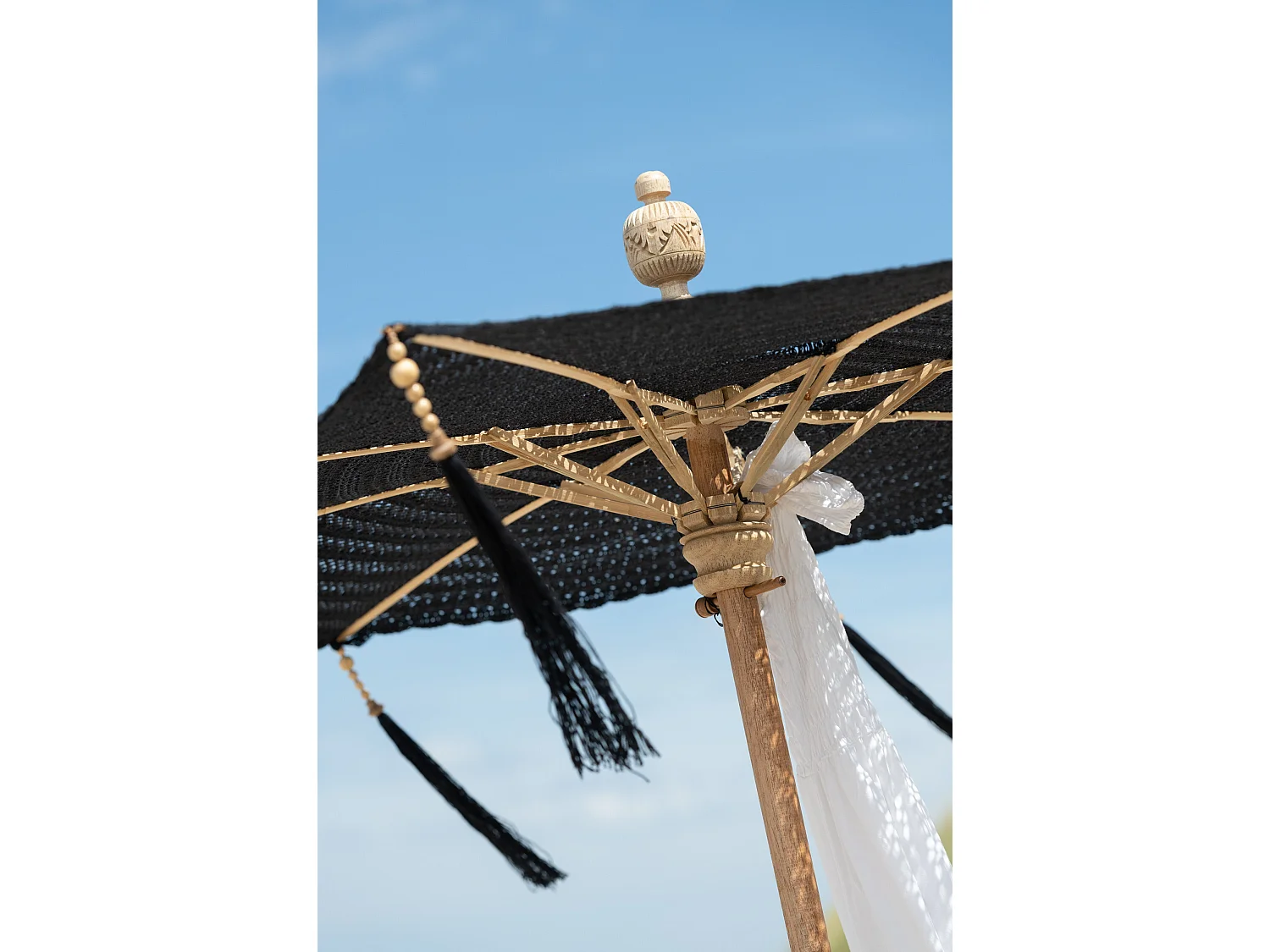 Parasol avec Pompons "Clark" 253cm Noir