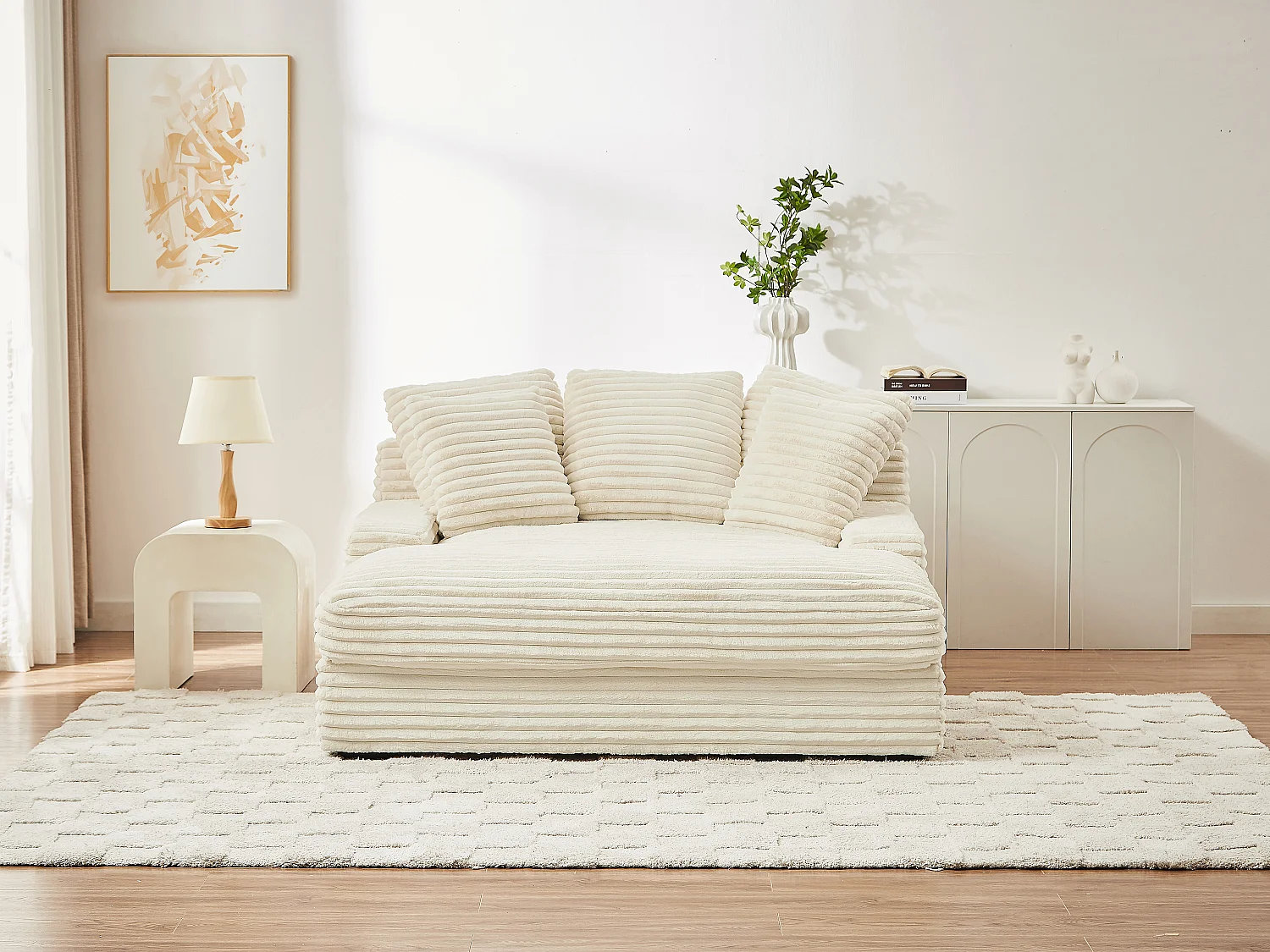 Tweezits-meridienne van beige ribfluweel met brede ribbels ESARTO van Pascal Morabito