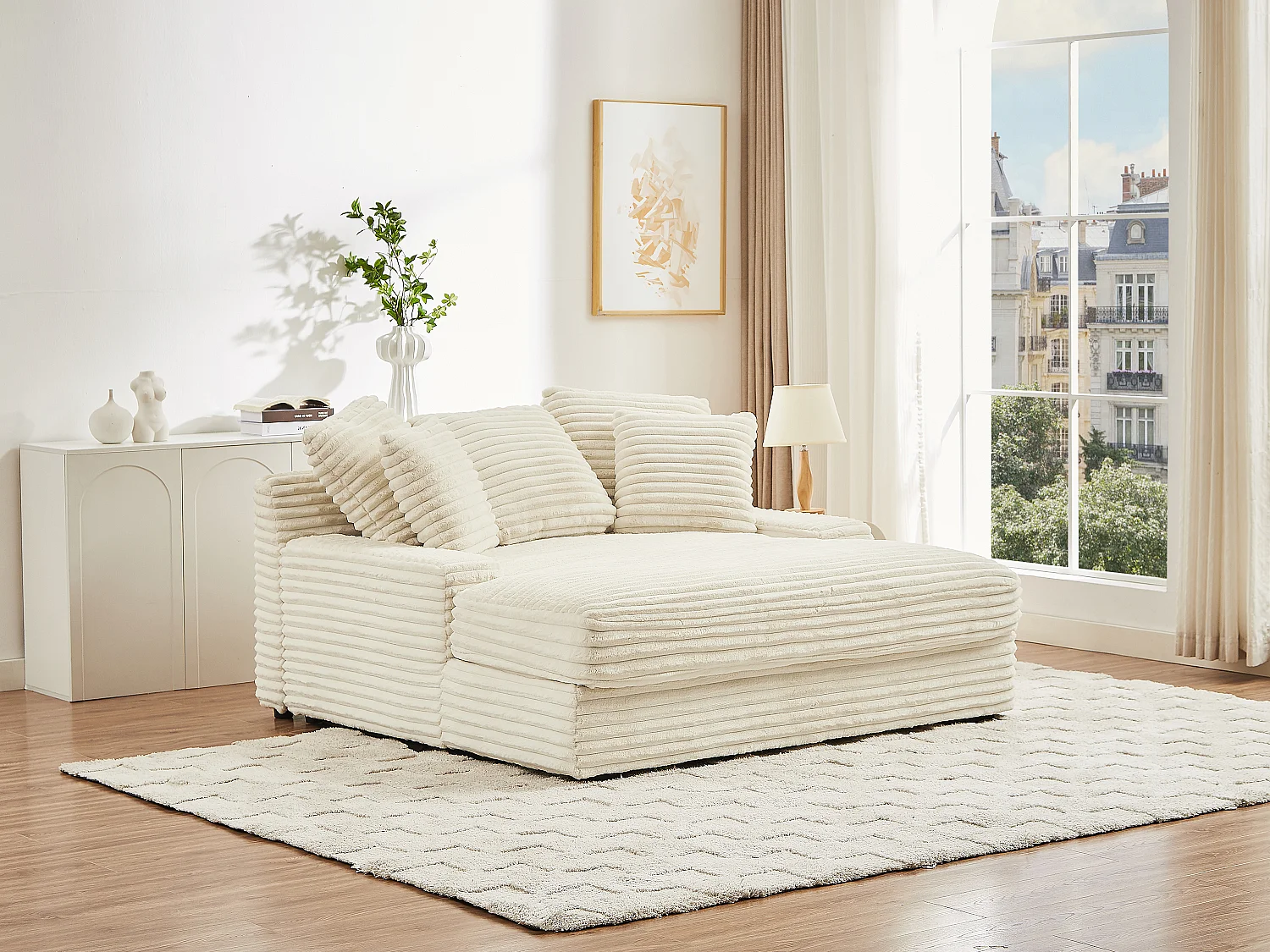 Méridienne 2 places en velours côtelé grosses côtes beige ESARTO de Pascal Morabito