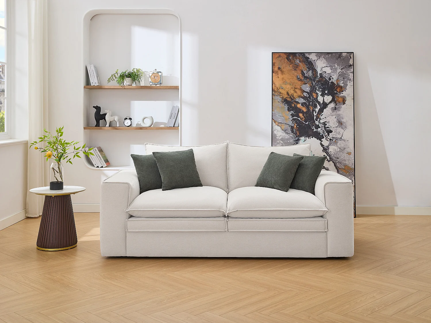 Canapé 3 places en tissu beige PORALO