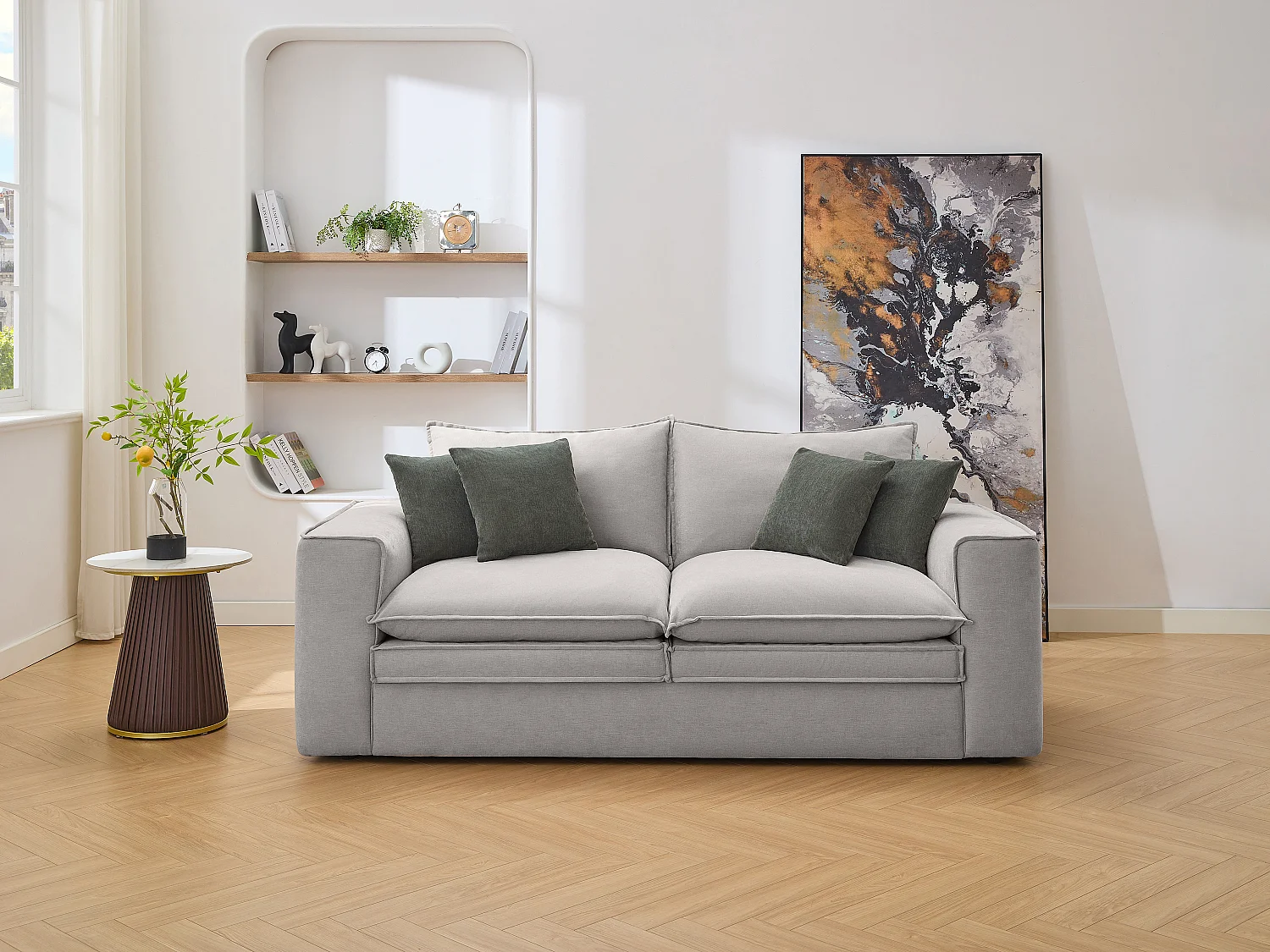 Sofá de 3 lugares em tecido cinza-claro - PORALO