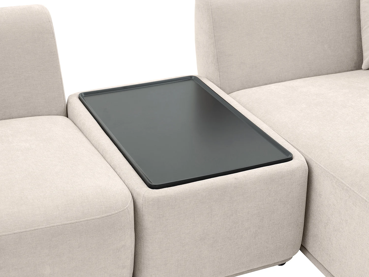 Canapé d'angle droit modulable avec tablette en tissu beige RANASO