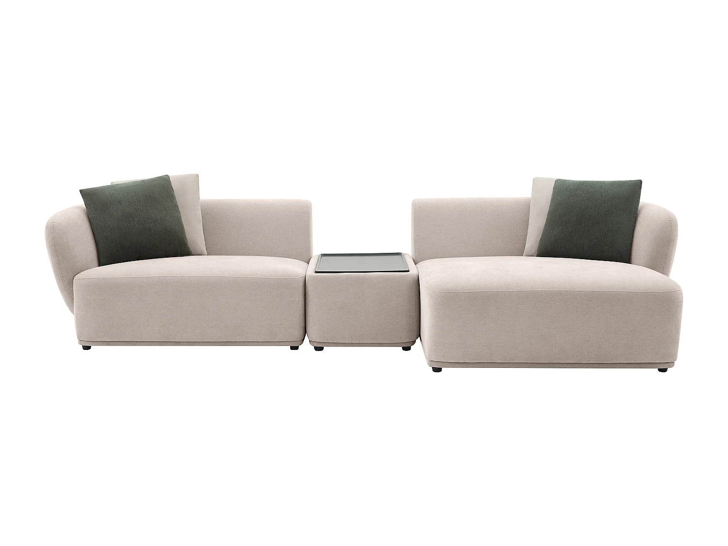 Moduleerbare hoekbank met hoek rechts van beige stof met plankje RANASO