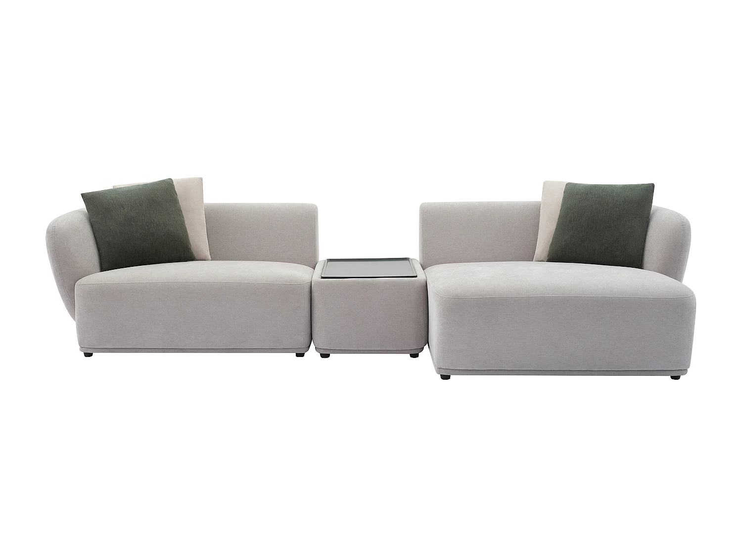 Canapé d'angle droit modulable avec tablette en tissu gris clair RANASO