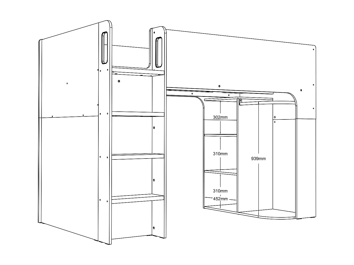 Lit mezzanine 90 x 190 cm avec rangements - Blanc - Avec matelas - COLUMI