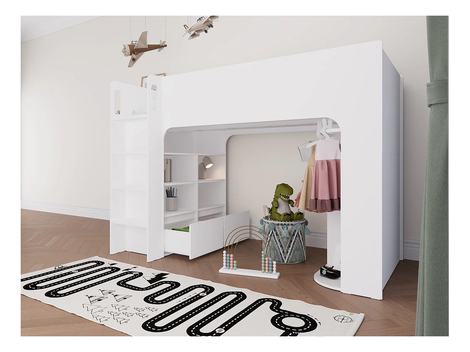 Hoogslaper 90 x 190 cm met opbergruimte - Wit - Met matras - COLUMI