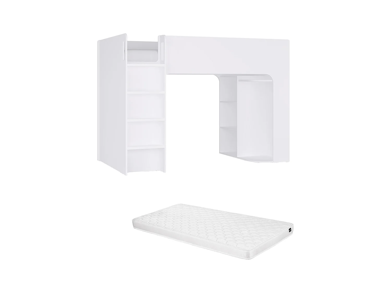 Hoogslaper 90 x 190 cm met opbergruimte - Wit - Met matras - COLUMI