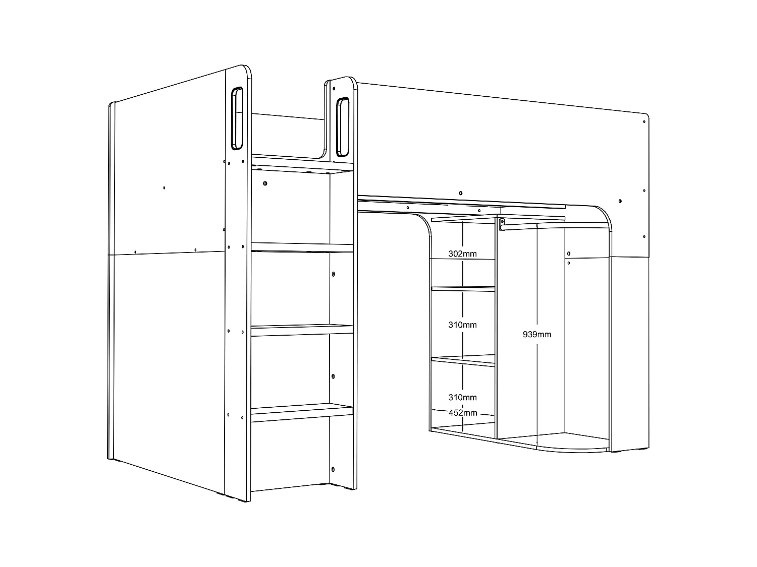 Hoogslaper 90 x 190 cm met opbergruimte - Wit - Met matras - COLUMI