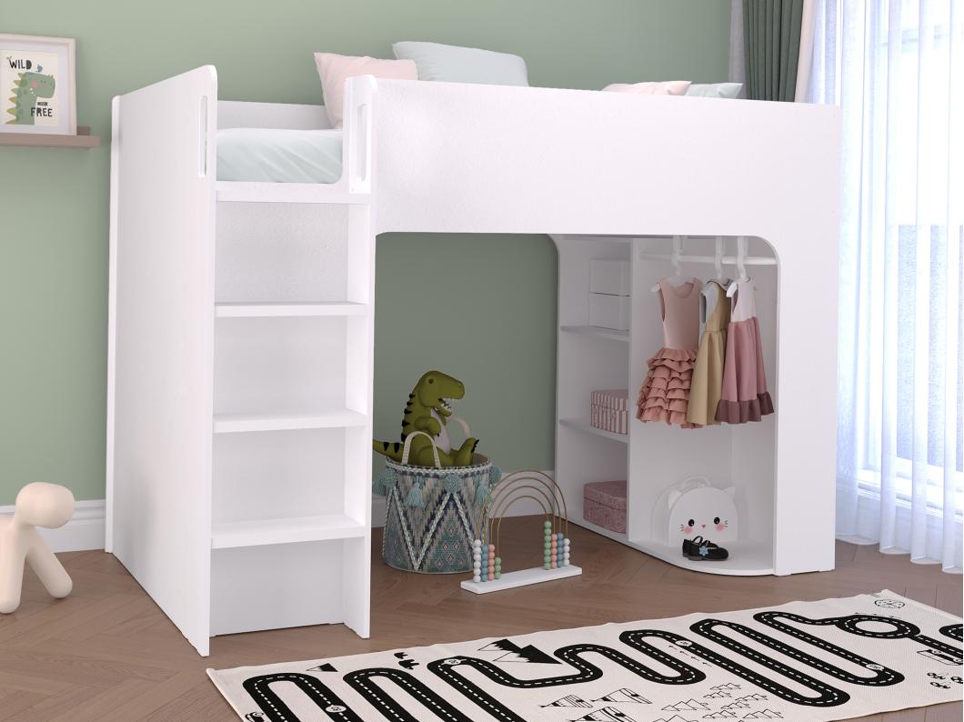 Hoogslaper 90 x 190 cm met opbergruimte - Wit - Met matras - COLUMI