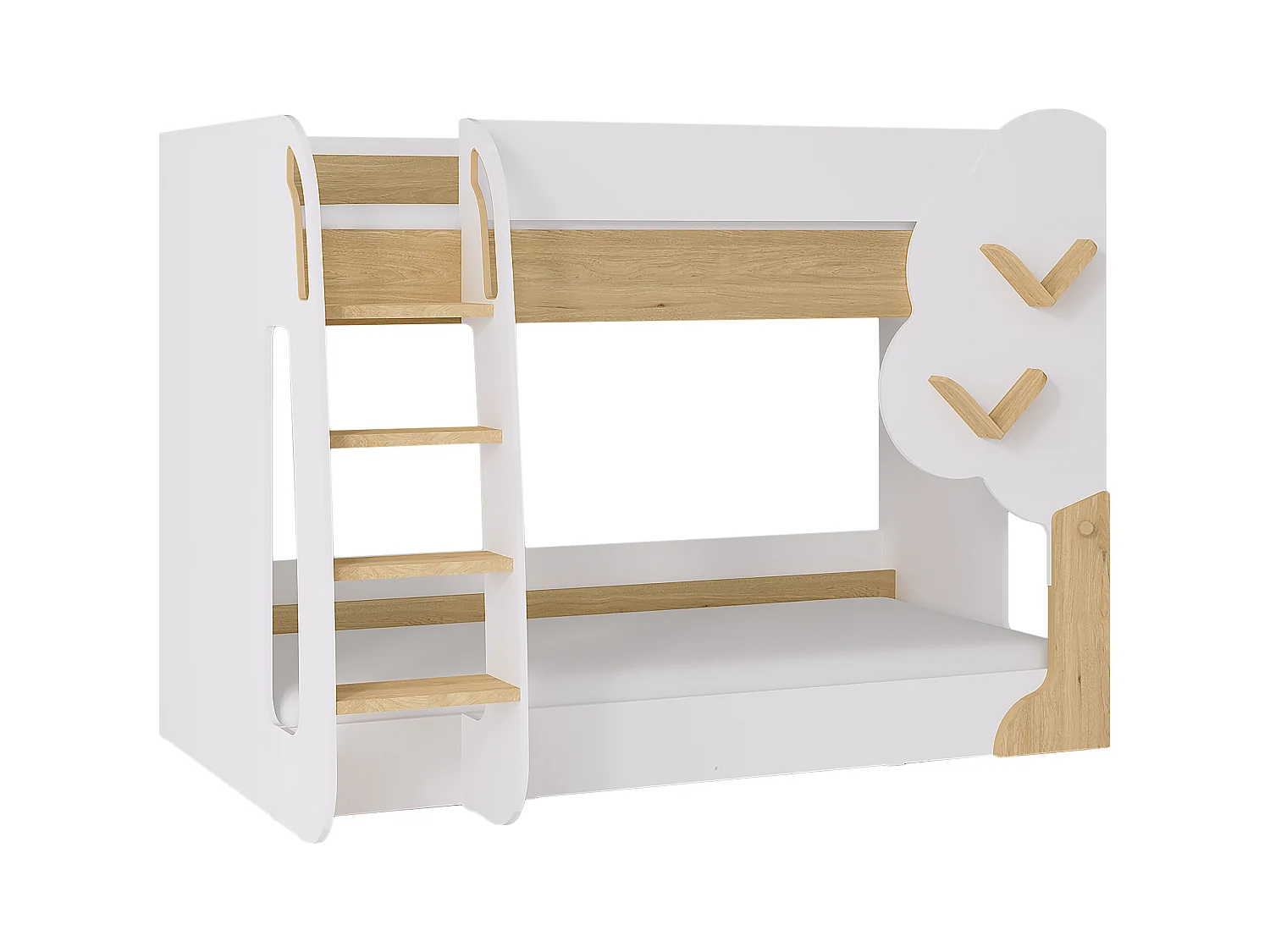 Stapelbed 2 x 90 x 190 cm - Wit en houtlook + matras - PILATI
