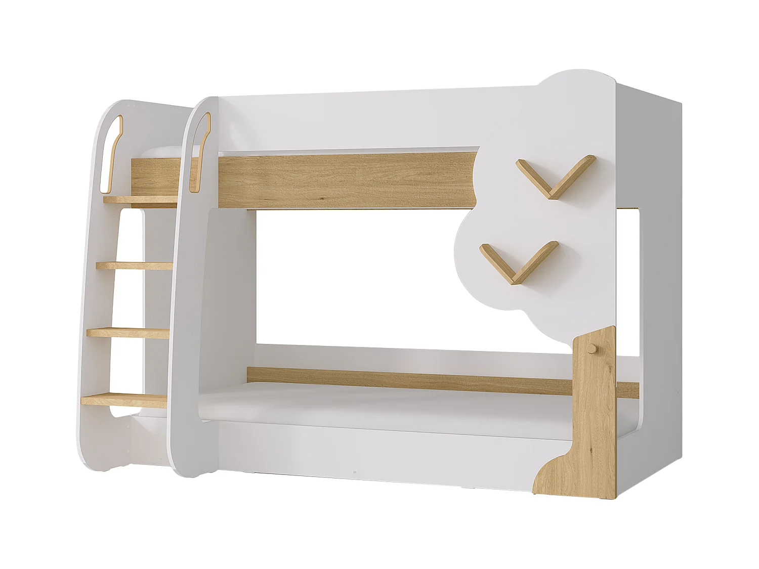Stapelbed 2 x 90 x 190 cm - Wit en houtlook + matras - PILATI