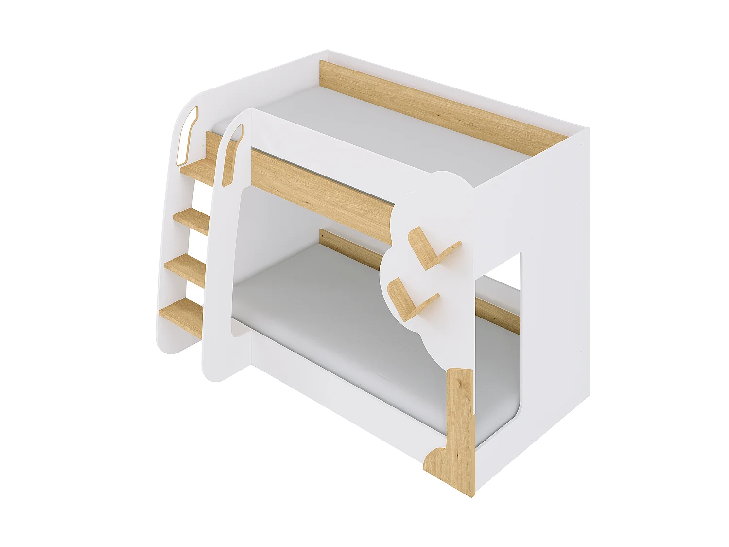 Stapelbed 2 x 90 x 190 cm - Wit en houtlook + matras - PILATI