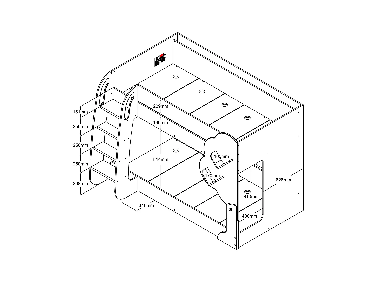 Stapelbed 2 x 90 x 190 cm - Wit en houtlook + matras - PILATI