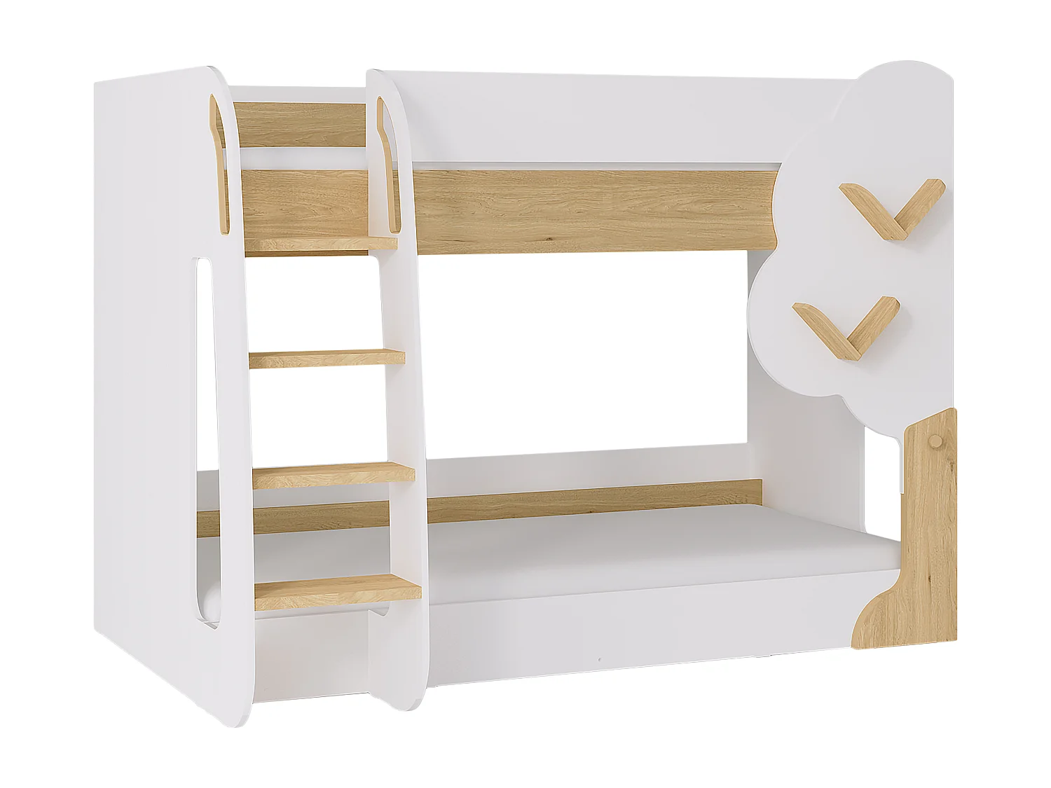 Stapelbed 2 x 90 x 190 cm - Wit en houtlook + matras - PILATI