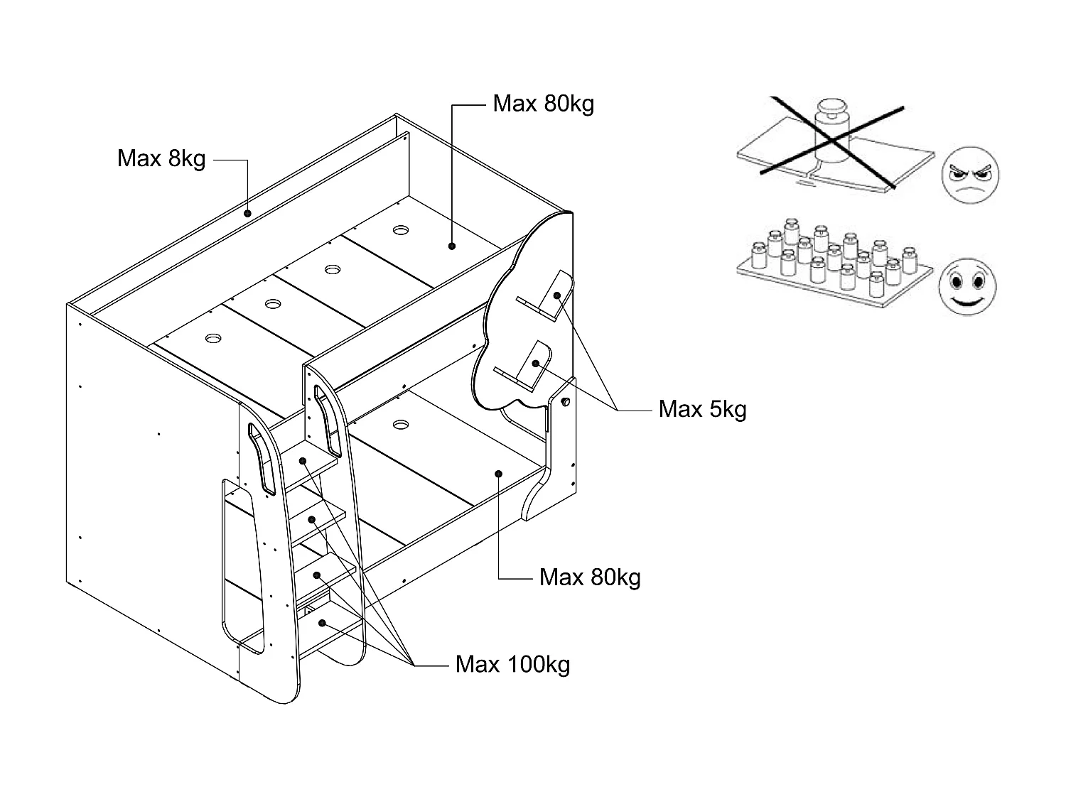 Stapelbed 2 x 90 x 190 cm - Wit en houtlook + matras - PILATI