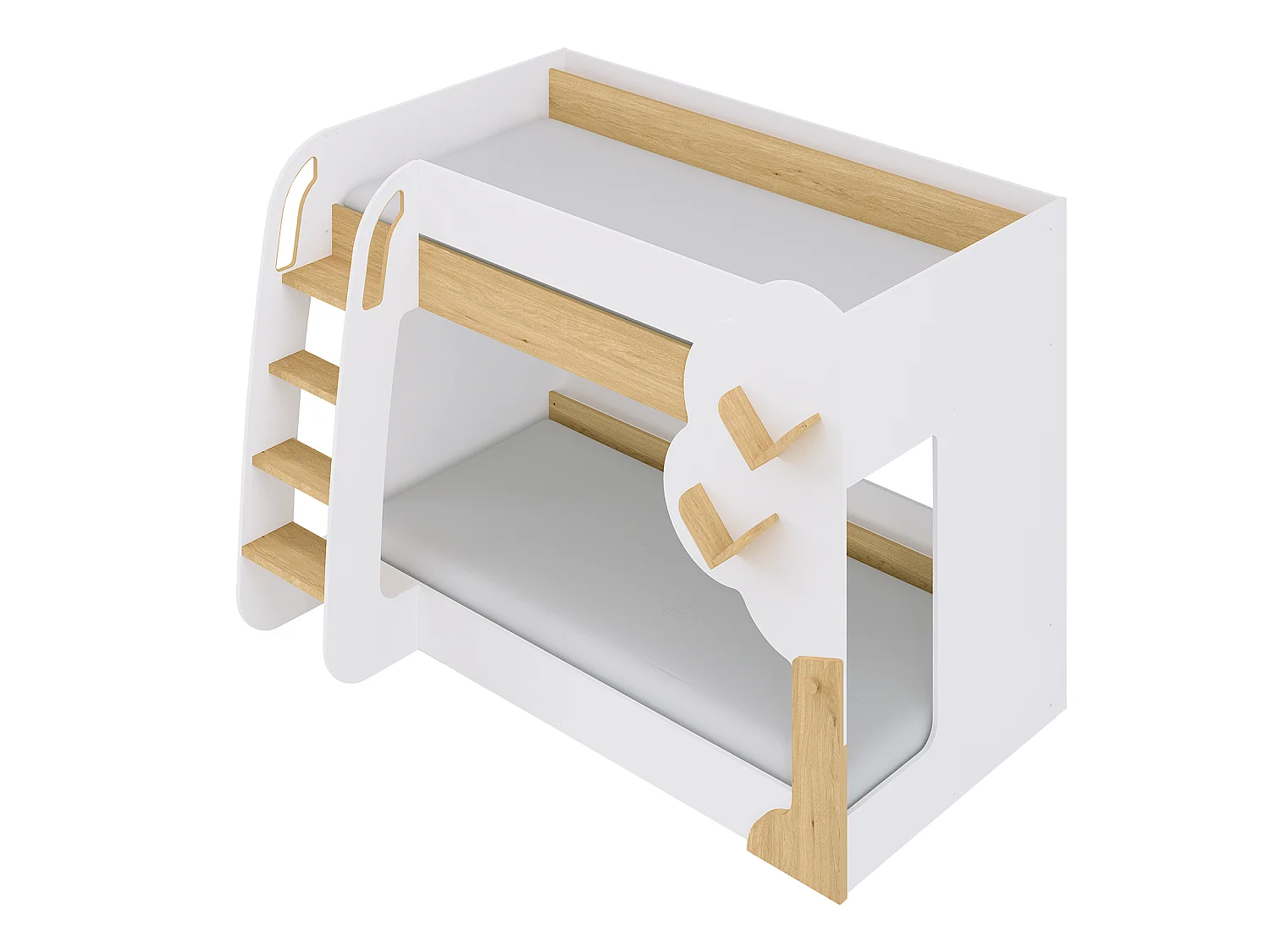 Stapelbed 2 x 90 x 190 cm - Wit en houtlook + matras - PILATI