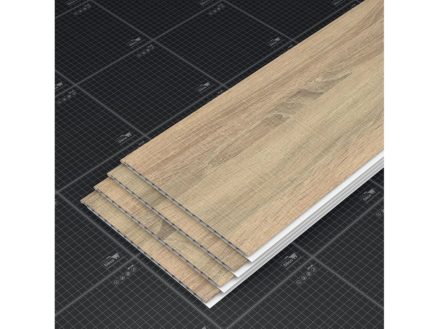 Lambris PVC 250 mm - Lot de 4 Lames - Chêne Naturel