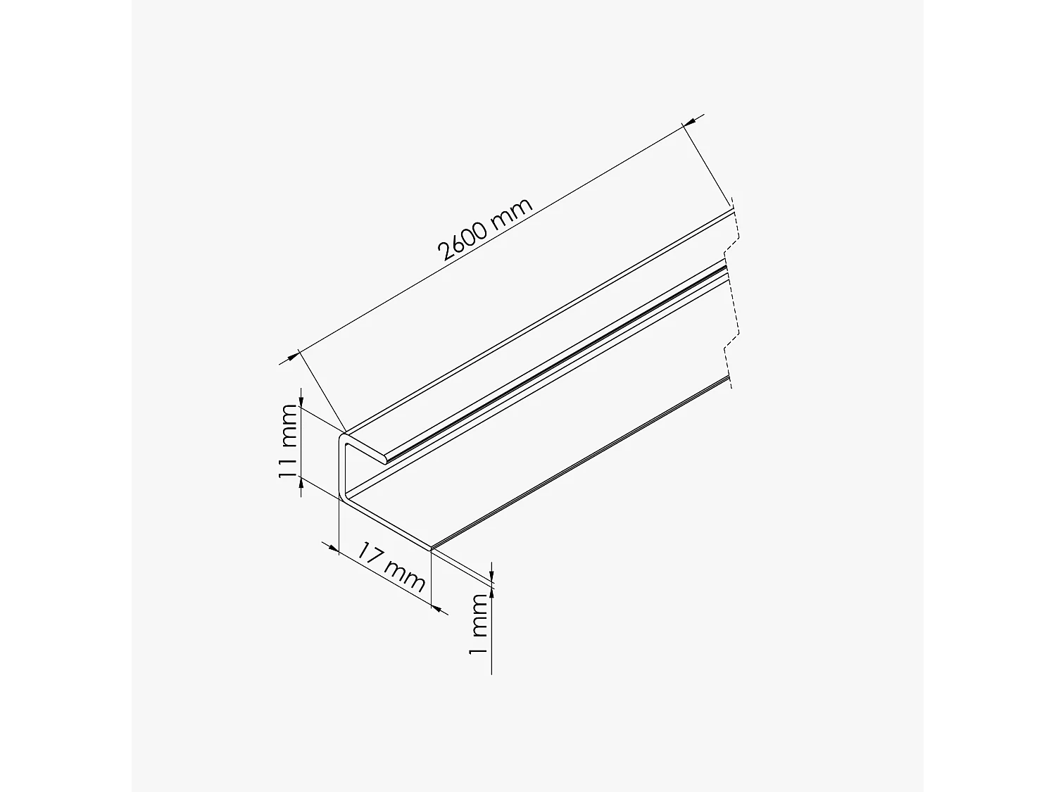 Profil d'Arrêt PVC Alimentaire 8 mm - Longueur 2.60 m - Blanc