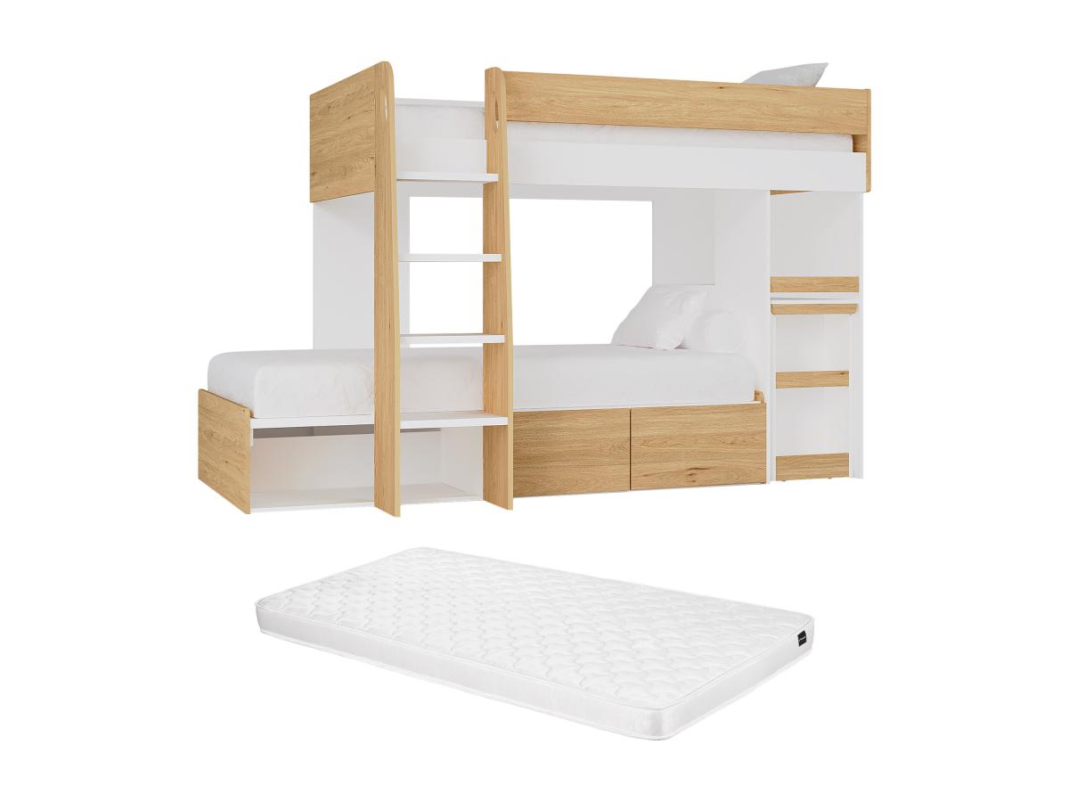 Etagenbett mit Schreibtisch & Stauraum - 2 x 90 x 190 cm - Holzfarben & Wei günstig online kaufen