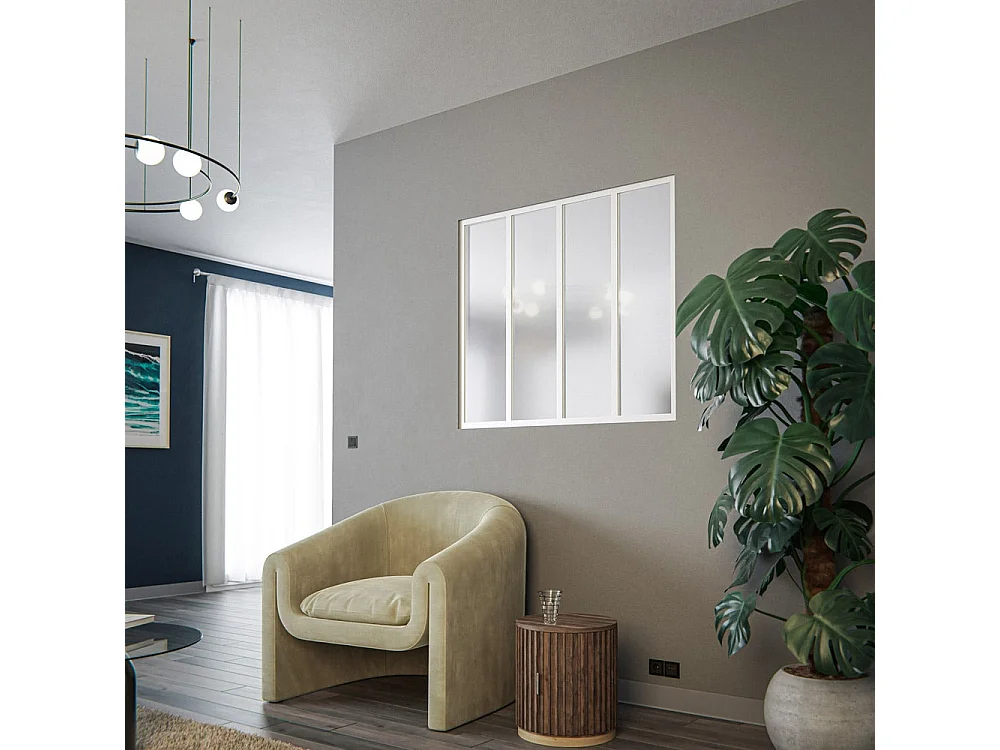 Verrière 4 Carreaux - En Kit - Blanc - Verre Dépoli