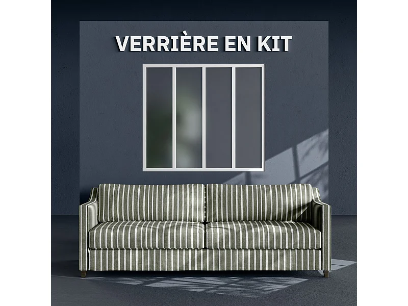 Verrière 4 Carreaux - En Kit - Blanc - Verre Dépoli