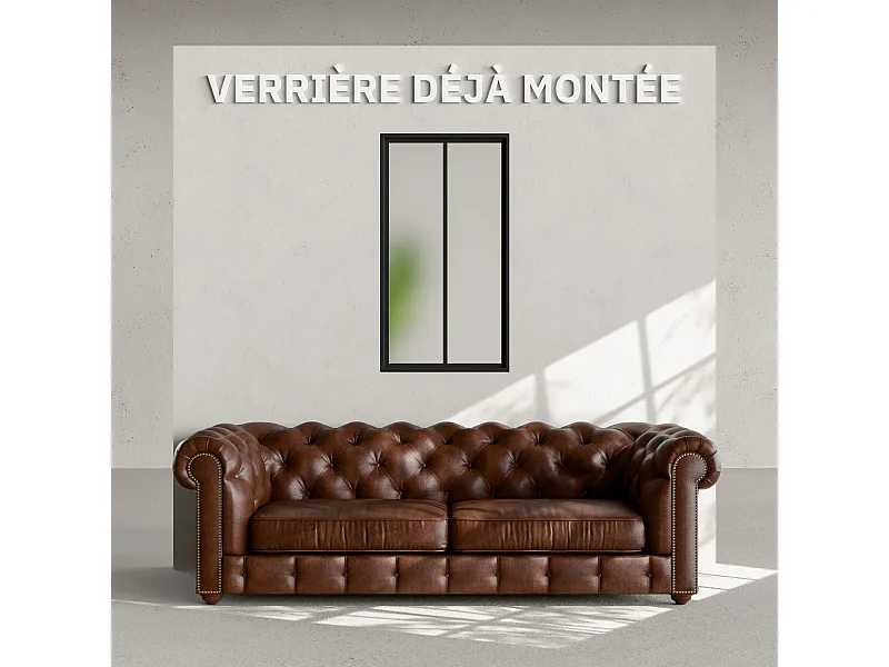 Verrière 2 Carreaux - Déjà Montée - Noir Mat - Verre Dépoli