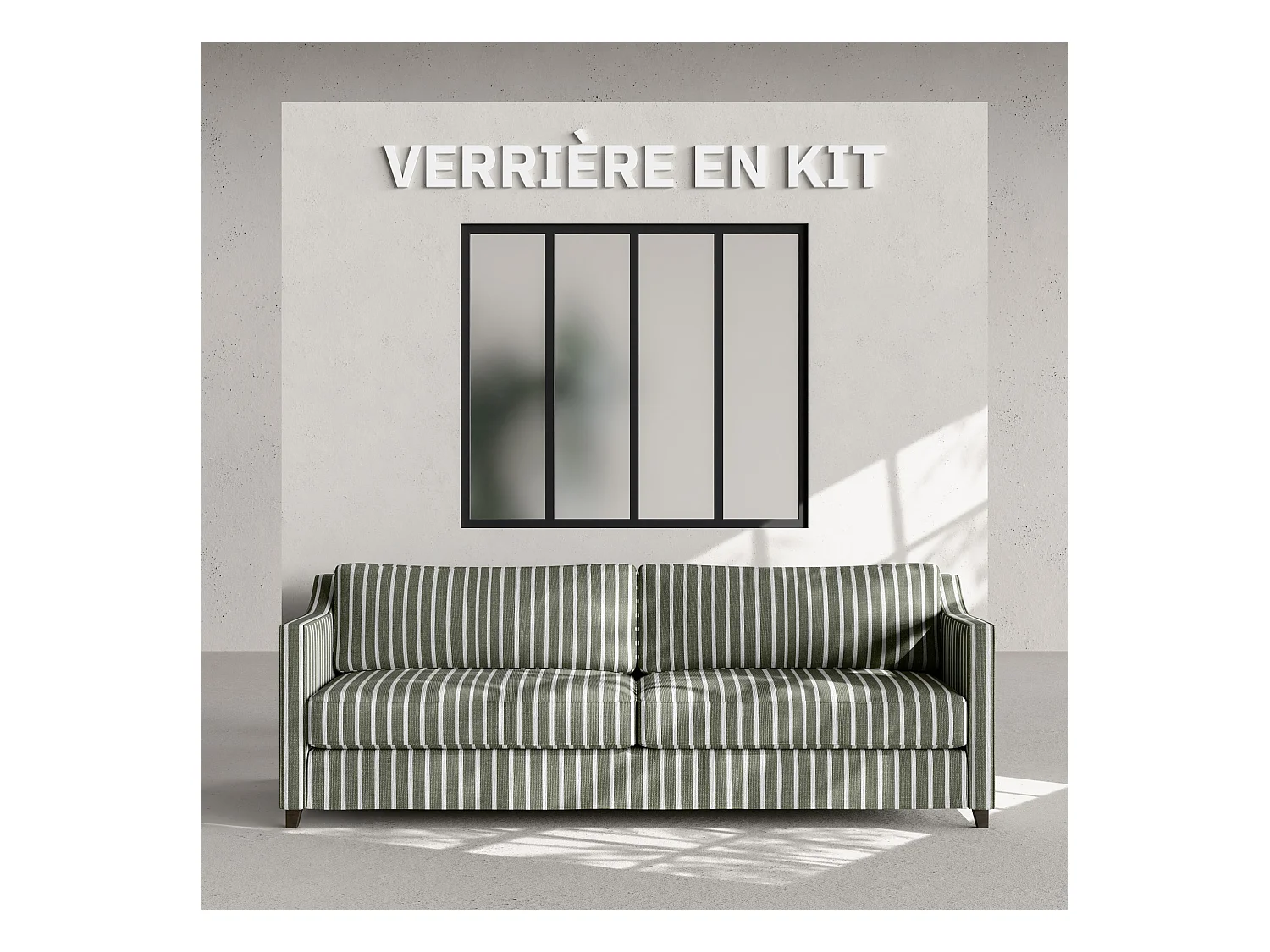 Verrière 4 Carreaux - En Kit - Noir Sablé - Verre Dépoli