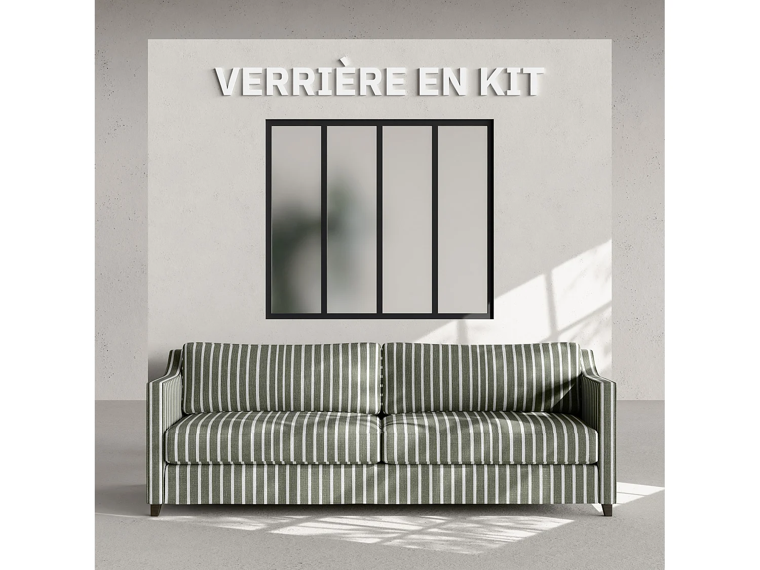 Verrière 4 Carreaux - En Kit - Noir Sablé - Verre Dépoli