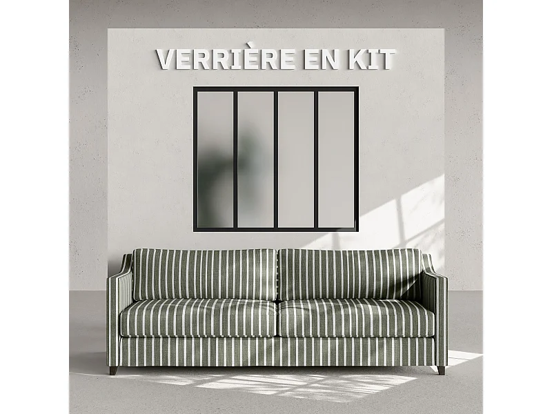 Verrière 4 Carreaux - En Kit - Noir Sablé - Verre Dépoli