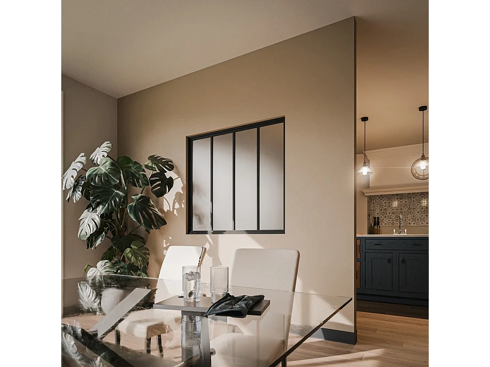 Verrière 4 Carreaux - Déjà Montée - Noir Mat - Verre Dépoli