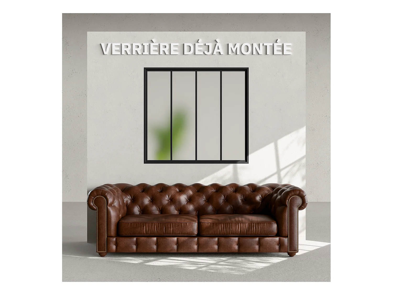 Verrière 4 Carreaux - Déjà Montée - Noir Mat - Verre Dépoli