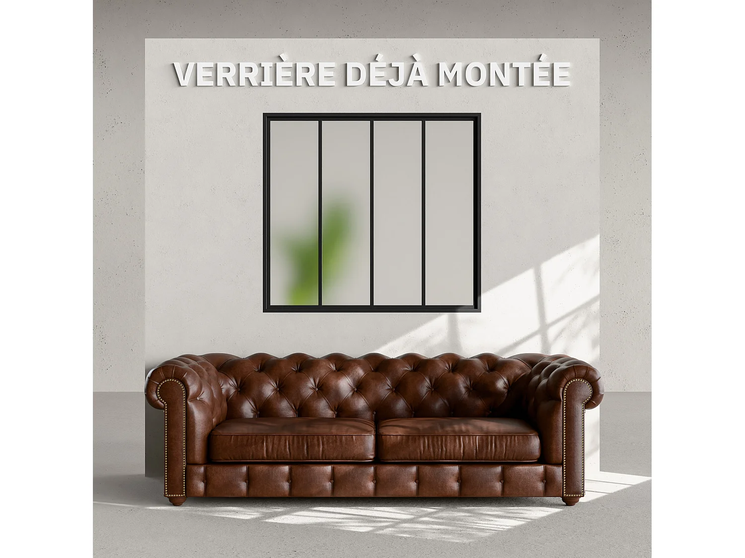 Verrière 4 Carreaux - Déjà Montée - Noir Mat - Verre Dépoli