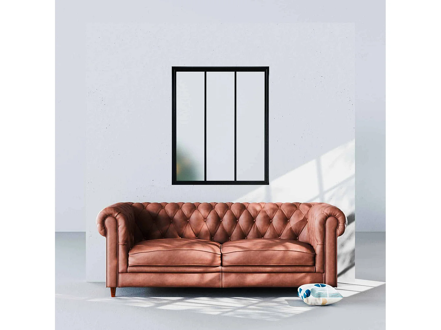 Verrière 3 Carreaux - Déjà Montée - Noir Mat - Verre Dépoli