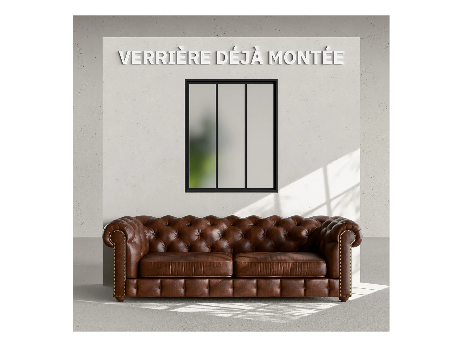 Verrière 3 Carreaux - Déjà Montée - Noir Mat - Verre Dépoli