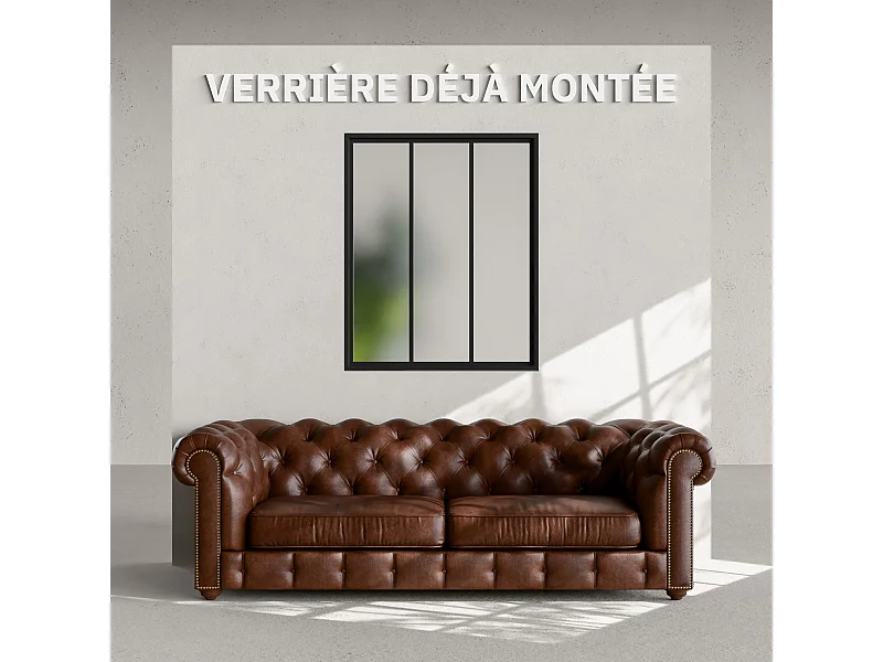 Verrière 3 Carreaux - Déjà Montée - Noir Mat - Verre Dépoli