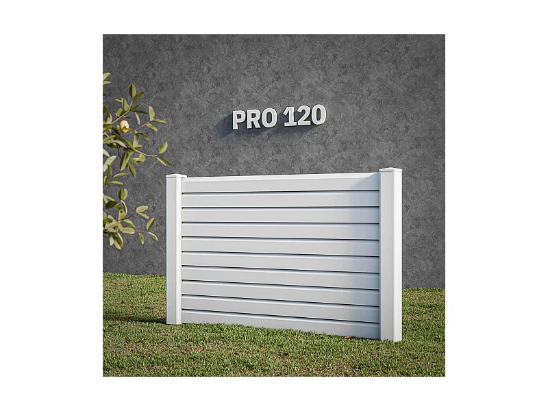 Kit Clôture PRO PVC Blanc H. 120 cm x L. 5.70 m - 10 Lisses claire-voie