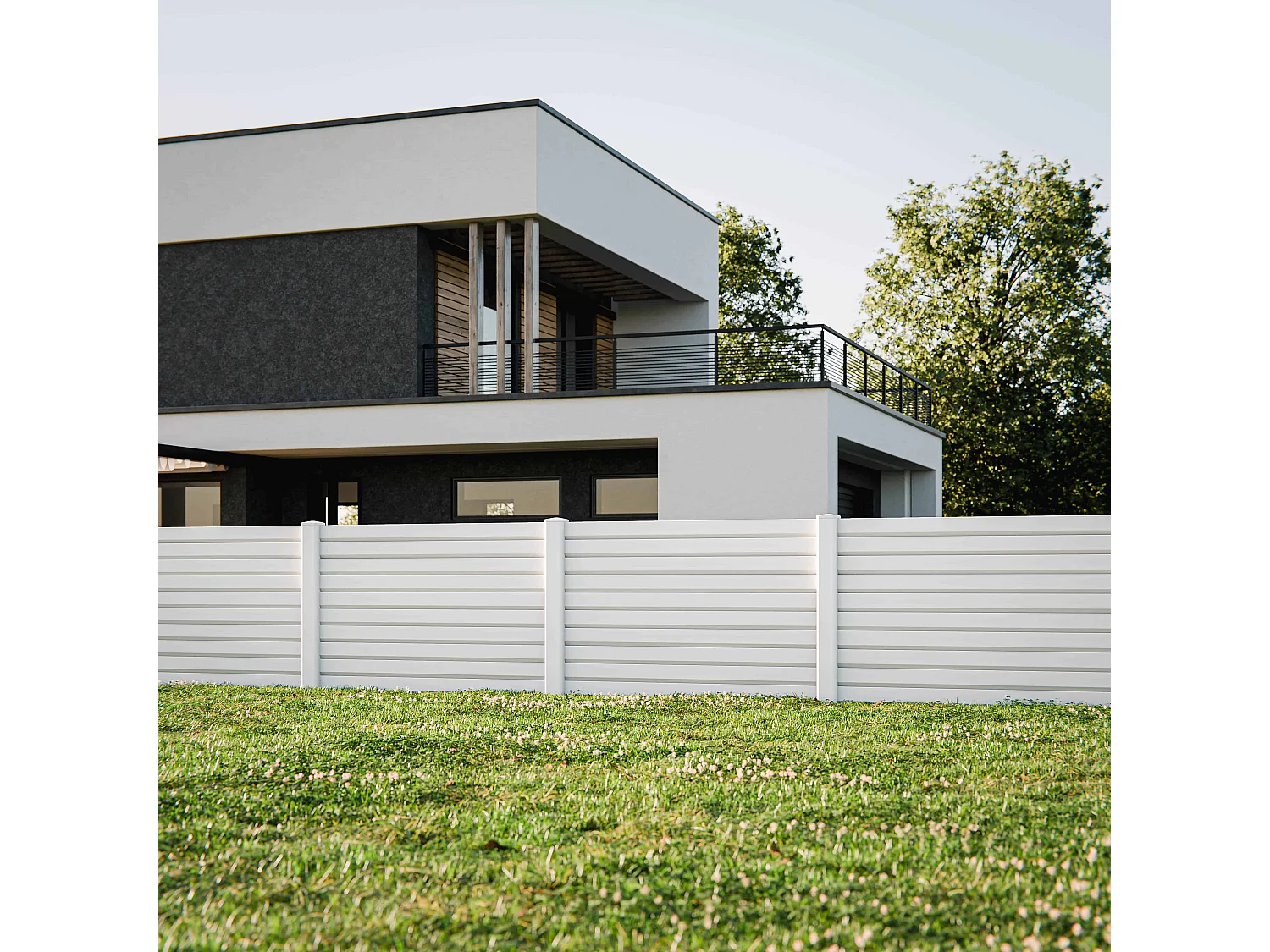 Kit Clôture PRO PVC Blanc H. 120 cm x L. 5.70 m - 10 Lisses claire-voie