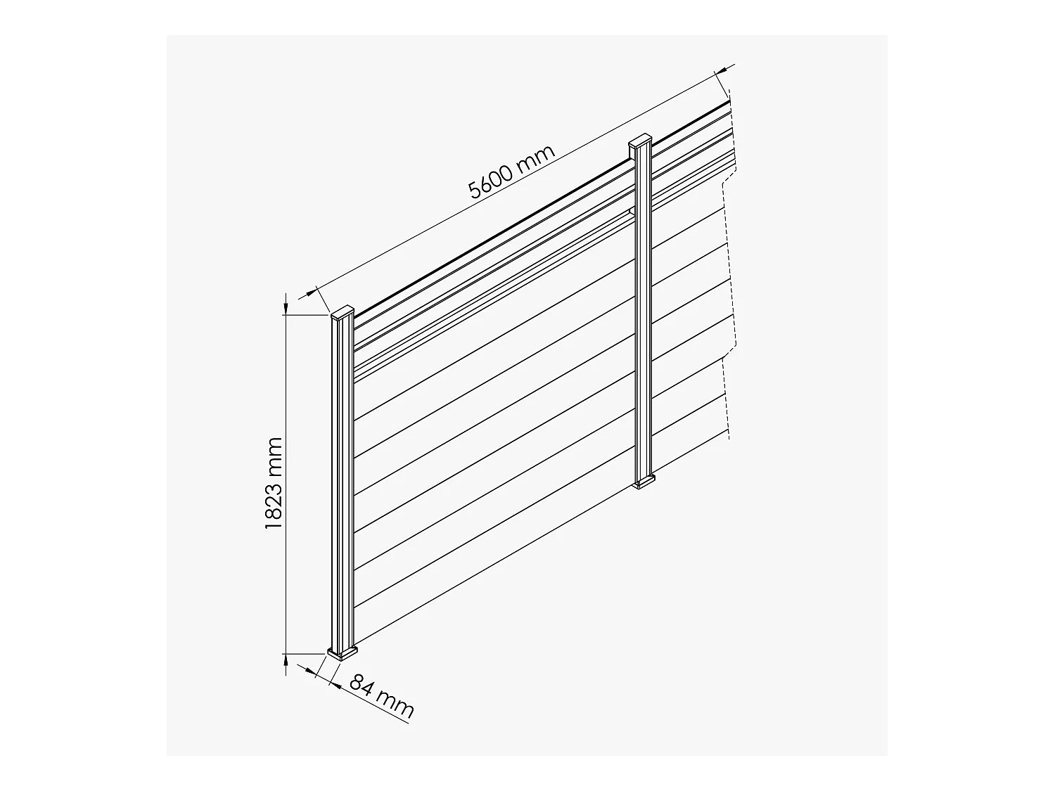 Kit Clôture SLIM PVC Blanc H. 180 cm x L. 5.60 m - 2 Lisses claire-voie + 7 Soubassements