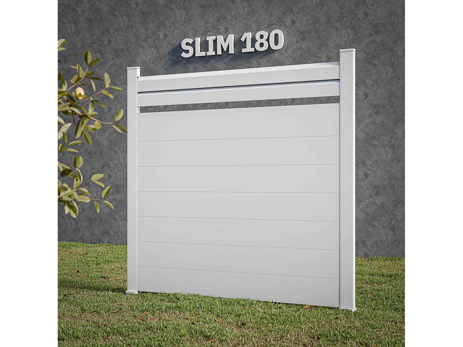 Kit Clôture SLIM PVC Blanc H. 180 cm x L. 5.60 m - 2 Lisses claire-voie + 7 Soubassements